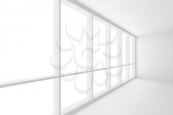 Business architecture white colorless office room interior -  large window in white empty business office room with white floor, white ceiling, white walls and empty space, 3d illustration