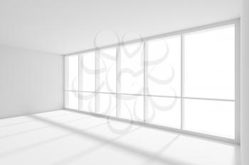 Business architecture white colorless office room interior - large window with sunlight in empty white business office room with white floor, ceiling and walls, 3d illustration