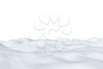 White snowy field with hills and smooth snow surface isolated on white background winter arctic minimalist 3d illustration