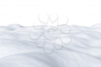 White snowy field with hills and smooth snow surface isolated on white winter arctic minimalist 3d illustration.