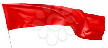 Long red flag on flagpole flying and waving in the wind isolated on white background 3d illustration.
