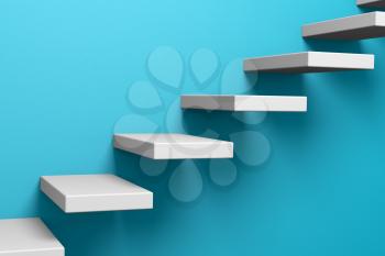 Ascending stairs on the blue rough wall 3D illustration