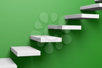 Ascending stairs on the green rough wall 3D illustration
