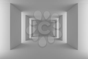 Abstract architecture interior: empty white hall with white columns, floor and ceiling, 3d illustration