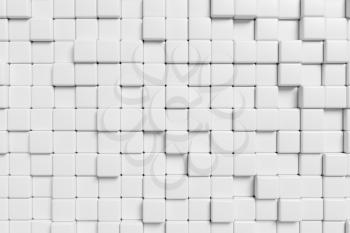 Abstract white graphic background made of white cubes, front view, 3d illustration for different conceptual graphic design projects