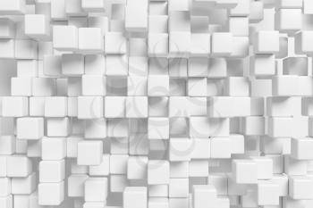 Abstract white graphic background made of many white cubes in front view, 3d illustration for different conceptual graphic design projects