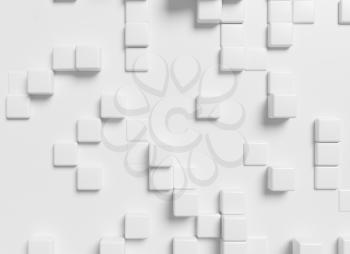 White graphic abstract background made of white cubes in front view, 3d illustration for different conceptual graphic design projects