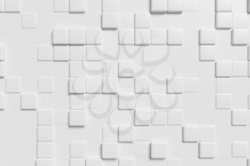 Abstract white wall with graphic background made of white cubes in front view, 3d illustration for different conceptual graphic design projects