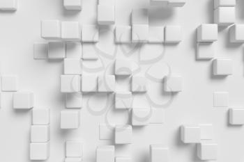 White graphic background made of white cubes in front view, 3d illustration for different conceptual graphic design projects