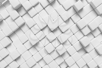White abstract graphic background made of white cubes in front diagonal view, 3d illustration for different conceptual graphic design projects.