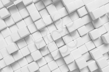 White abstract diagonal background made of white cubes in front view, 3d illustration for different conceptual graphic design projects