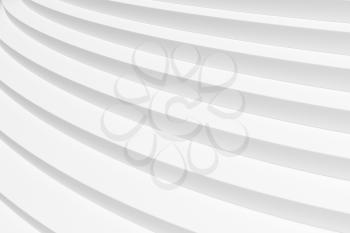 White round ascending stairs of upward staircase without shadows closeup diagonal view 3d illustration abstract white background