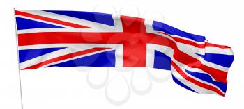National flag of United Kingdom of Great Britain on flagpole flying and waving in the wind isolated on white, long flag, 3d illustration