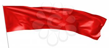 Long red flag on flagpole waving and flying in the wind isolated on white, 3d illustration