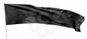 Long black flag with flagpole flying and waving in the wind isolated on white, 3d illustration
