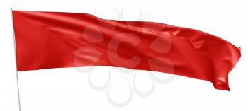 Long red flag vith flagpole flying and waving in the wind isolated on white, 3d illustration
