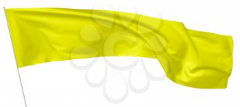 Long yellow flag on flagpole flying and waving in wind isolated on white 3d illustration.