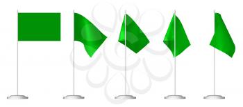 Small green table flag on stand isolated on white, 3D illustration set