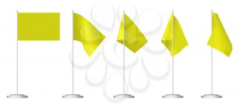 Small yellow table flag on stand isolated on white, 3D illustration set