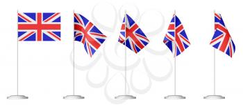 Small table flag of United Kingdom of Great Britain on stand set isolated on white 3d illustrations.