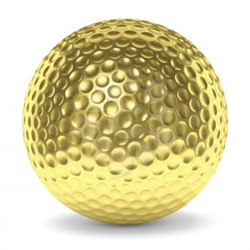 Golf sport competition winning and golf trophy concept: golden yellow shiny golf ball with shadow isolated on white background 3d illustration