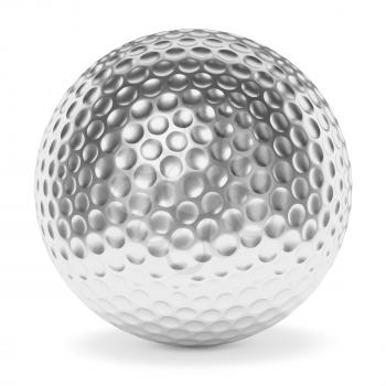 Golf sport competition winning and golf trophy concept: silver shiny golf ball with shadow isolated on white background 3d illustration