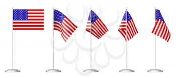 Small table flag of United States of America on stand set isolated on white 3D illustrations.