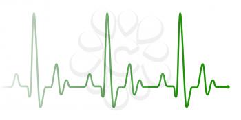 Green heart beat pulse graphic line on white. Healthcare medical sign with heart cardiogram. Cardiology concept pulse rate diagram illustration.