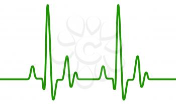 Green heart pulse graphic line on white, healthcare medical sign with heart cardiogram. Cardiology concept pulse rate diagram illustration.