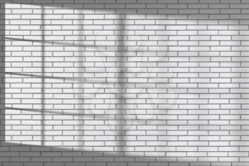 Empty white brick wall of room and sunlight from the window on the wall, 3d illustration