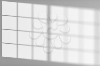 Empty smooth white wall of room and sunlight from the window on the wall, 3d illustration