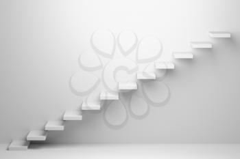 Ascending stairs of rising staircase going upward in white empty room, abstract 3d illustration. Business growth, progress way and forward achievement creative concept.