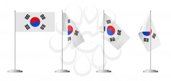 Small table flag of South Korea republic on stand isolated on white background, 3d illustrations set