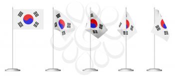 Small table flags of South Korea republic on stand isolated on white background, 3d illustrations set
