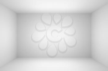 Abstract empty white room with white wall, floor, ceiling without any textures, colorless 3d illustration