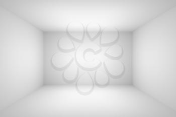 Abstract white empty room with white wall, floor, ceiling without any textures, colorless 3d illustration