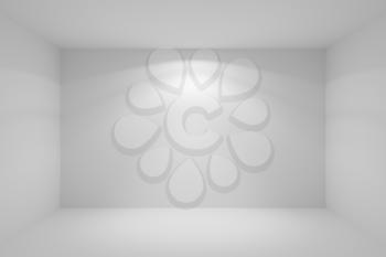 Wall lamp light on the white wall in abstract empty white room with wall, floor and ceiling without any textures, colorless 3d illustration