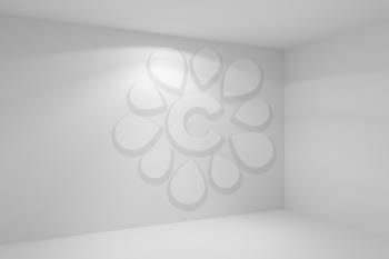 Wall lamp light on the white wall in abstract empty white room corner with wall, floor and ceiling without any textures, colorless 3d illustration