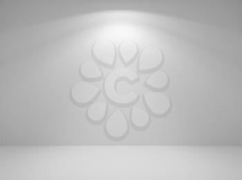 Wall lamp light on the white wall in abstract empty white room, colorless 3d illustration