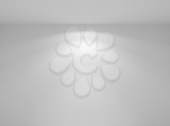 Wall lamp light on the white wall in abstract empty white room closeup, colorless 3d illustration