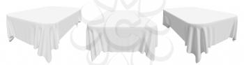 Rectangular white tablecloth with rounded corners, set isolated on white, 3d illustration