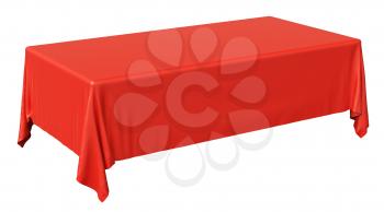 Red rectangular tablecloth isolated on white, diagonal view, 3d illustration