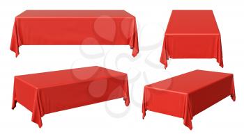 Red rectangular tablecloth set isolated on white, 3d illustration collection