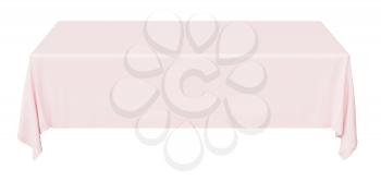 Rectangular pink tablecloth isolated on white, front view, 3d illustration
