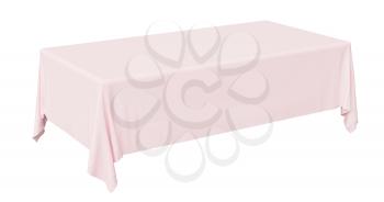 Pink rectangular tablecloth isolated on white, diagonal view, 3d illustration