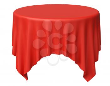 One red round tablecloth with angles isolated on white, 3d illustration