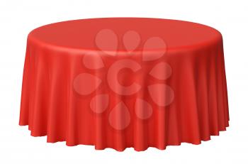 Red round tablecloth isolated on white, 3d illustration