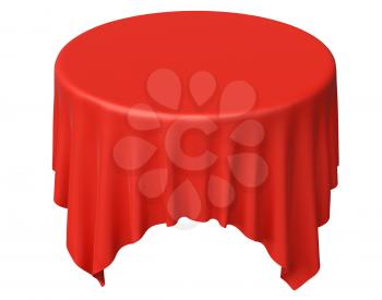 Red round tablecloth with angles isolated on white, 3d illustration