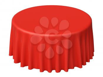 One red round tablecloth isolated on white, 3d illustration