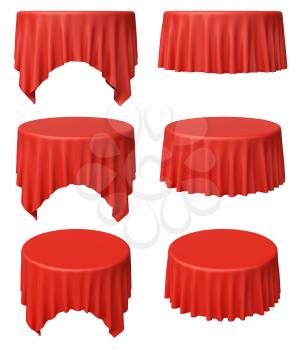 Red round tablecloth set isolated on white, 3d illustration collection